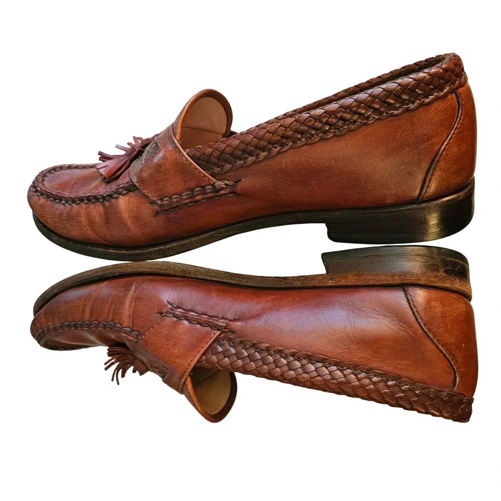 Allen Edmonds Maxfield Brown Leather Woven Tassel Loafers Mens 10‎ D 6550 USA